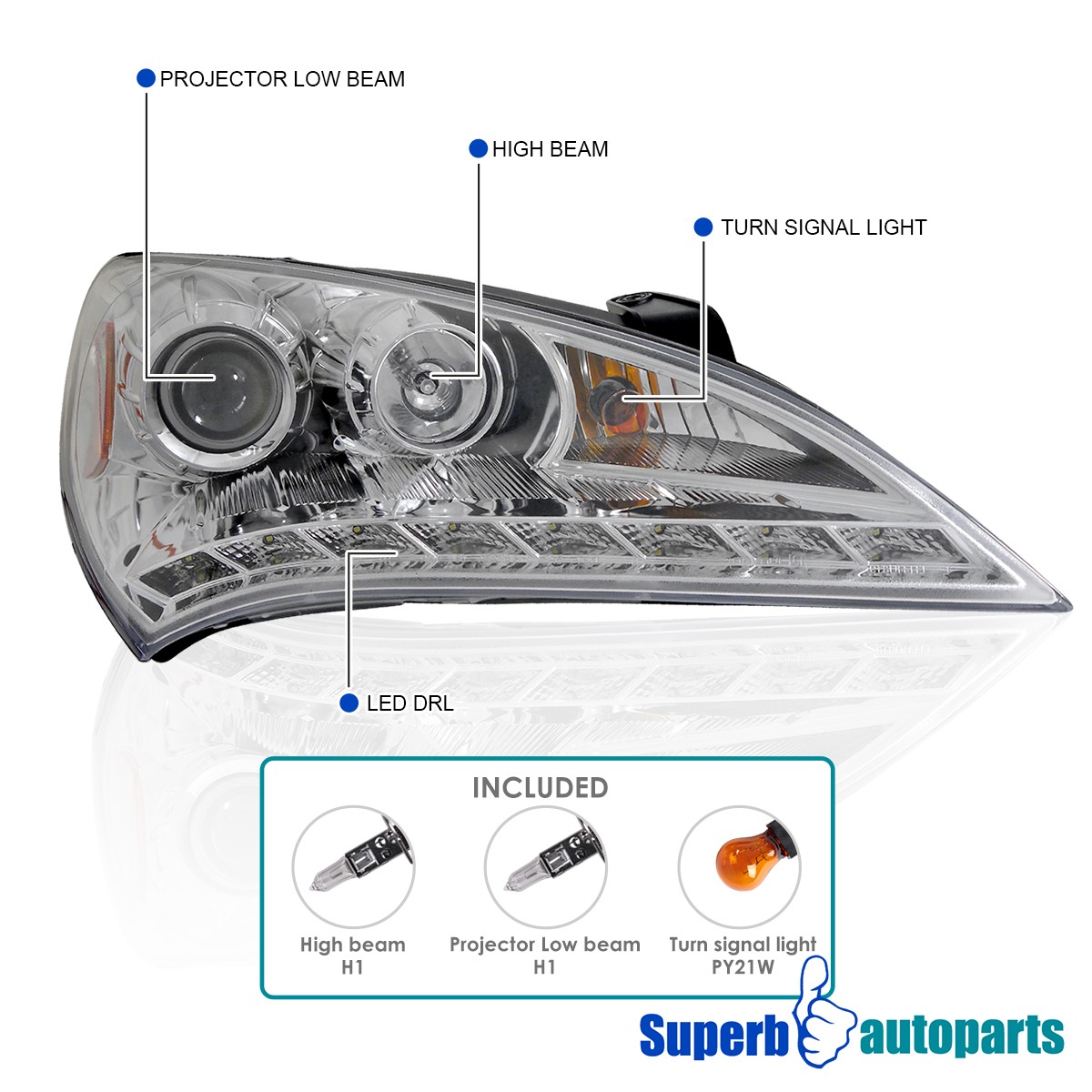 Fits 2010-2012 Hyundai Genesis Coupe 2 Dr Projector Headlights 10-12 Head Lamps