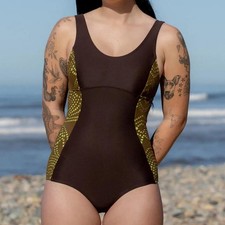 Seea x Free People Lilia Swim One-Piece Surf Suit XS Zait - Brown/Olive NEW