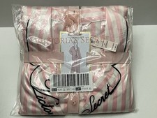 VICTORIA'S SECRET Glazed Satin Long Pajama Set Pink Iconic Stripes S/P Regular N