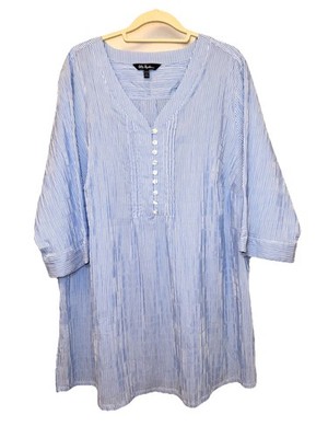 Ulla Popken Top SIZE 28/30 Striped Button Front Blue White Stripe Blouse Shirt
