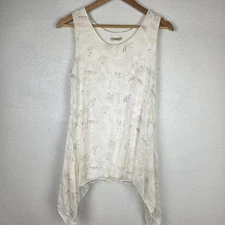 Giusy 100% Silk Floral Sleeveless Asymmetrical Hem Top Blouse S Minimalist Luxe 