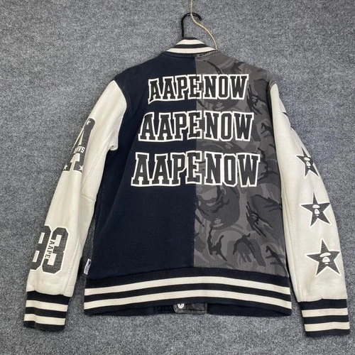 AAPE By A Bathing Ape Jacket Mens Medium Black Camo Varsity Letterman Bomber image 16