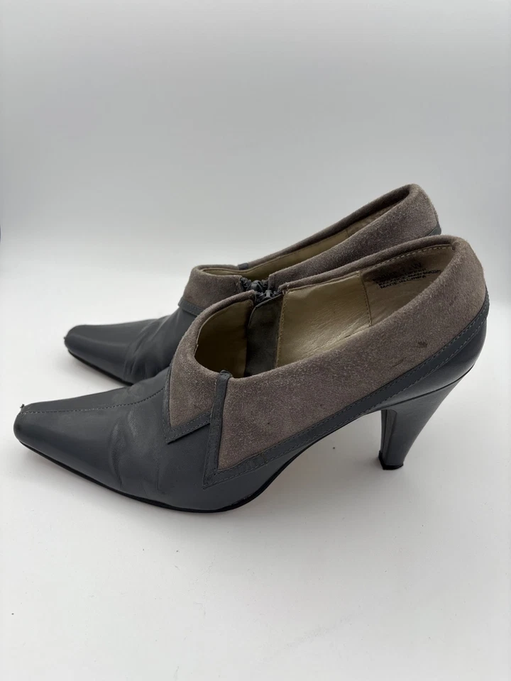 Salto alto Bellini feminino 7,5 cinza couro e camurça biqueira pontiaguda - Imagem 3 de 4