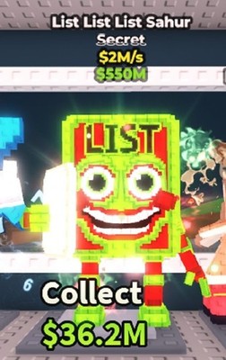 Steal A Brainrot Secret List List List Sahur $2 M/s Cheapest Very Rare