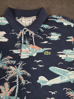 Lacoste All Over Graphic Print Cotton Tropical Airplane Golf Polo Mens XL