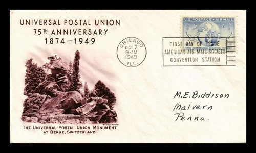 US COVER UNIVERSAL POSTAL UNION MONUMENT IN SWITZERLAND FIRST DAY OF ISSUE