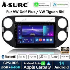Autoradio 9" Android 14 Carplay BT 5.0 WiFi GPS Navigatore per VW Tiguan 5N Golf Plus