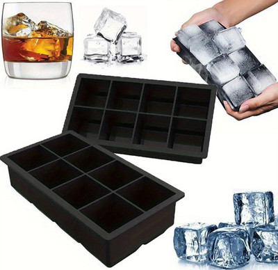 1 Pack Large Silicone Ice Cube Trays Square Ice Cube Molds for Whiskey 8 cubes