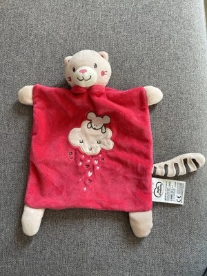 Doudou plat chat rose fushia queue rayée blanc noir MOTS D’ENFANTS - Photo 1/2