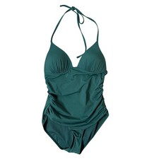 Womens Green Ruched Halter One Piece Swimsuit...