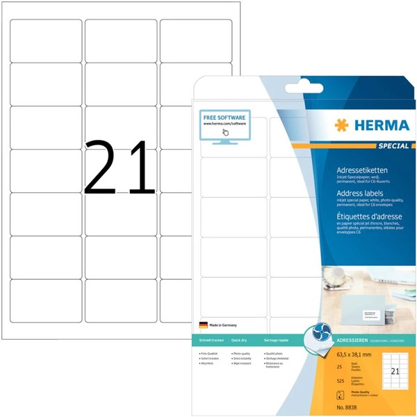 Herma Inkjet-Etiketten Special, 63,5 X 38,1 Mm, Weiß 1 Bis 40 Stk Spare 43%-image