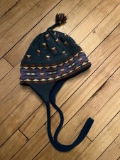 Vintage Turtle Fur Wool Ear Flaps Beanie Hat Winter Ski Knit Lined Hat Made USA