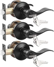 Probrico (3 Pack Keyed Alike Entry Door Lever [Lock with 3 Combo 3, Black 