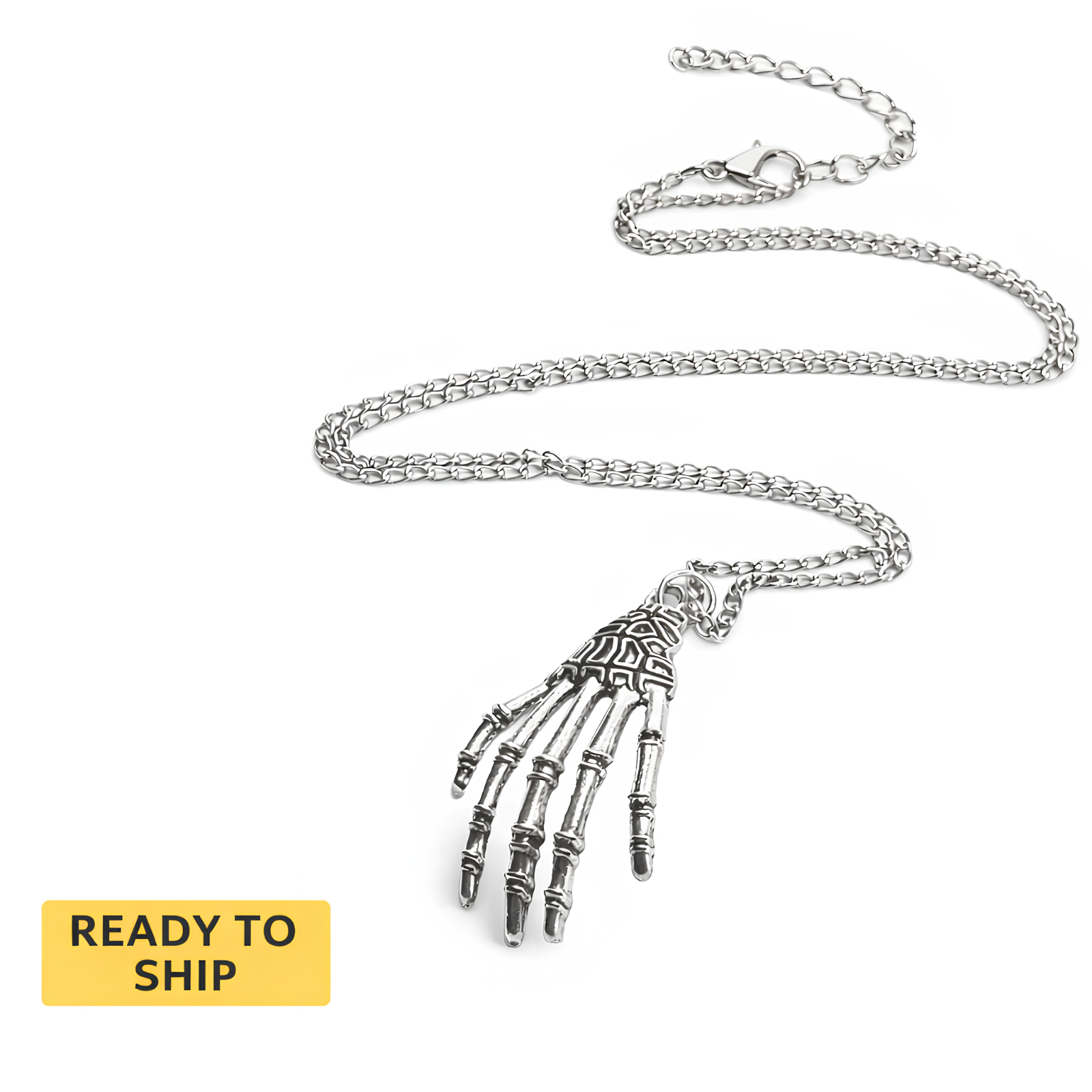 Skeleton Hand Pendant Necklace Halloween Zombie Rocker Bone Horror Jewellery