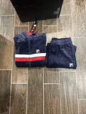 fila velour tracksuit size medium navy red new top  pants
