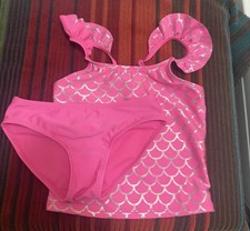Cat  Jack Girls Swimsuit 6/7 S 2 Piece Pink Mermaid Design