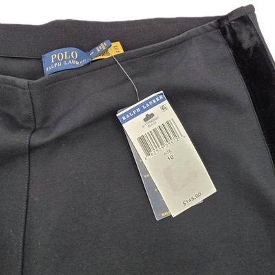 Polo Ralph Lauren Jogger Pants Women 10 Velvet New Black Legging Retail $145