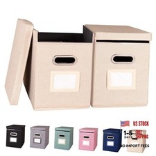 Hanging File Folders Organizer with Lid, Letter Size Fabric File 2 Pack Beige