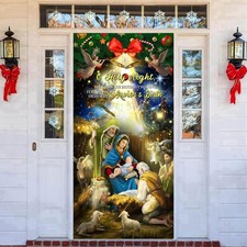Christmas Door Cover Decorations  Jesus Nativity Scene Holy Night Outdoor Relig