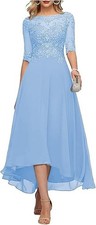Women's Floral Lace Appliques 3/4 Sleeve Tea Length Party Dress Sz 10