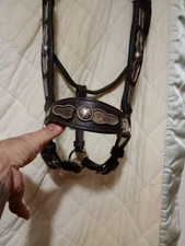 Vintage Black Leather Western Show Halter w/Silver, XL