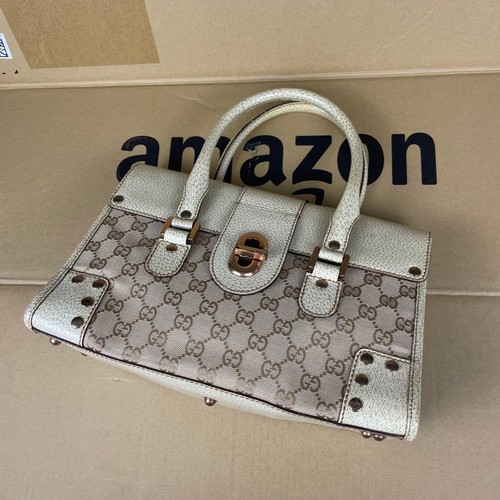 GUCCI GG Canvas Handbag Beige White Women Used From Japan