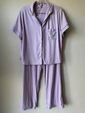 Juicy Couture Purple Crop Pajama Set 2 Piece Button Up Short Sleeve Womens M