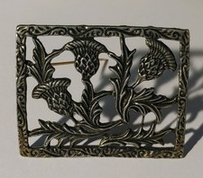 Scottish Thistle Vintage Cape Kilt Pin Clasp Bronze - Antique Silver Tone 2"