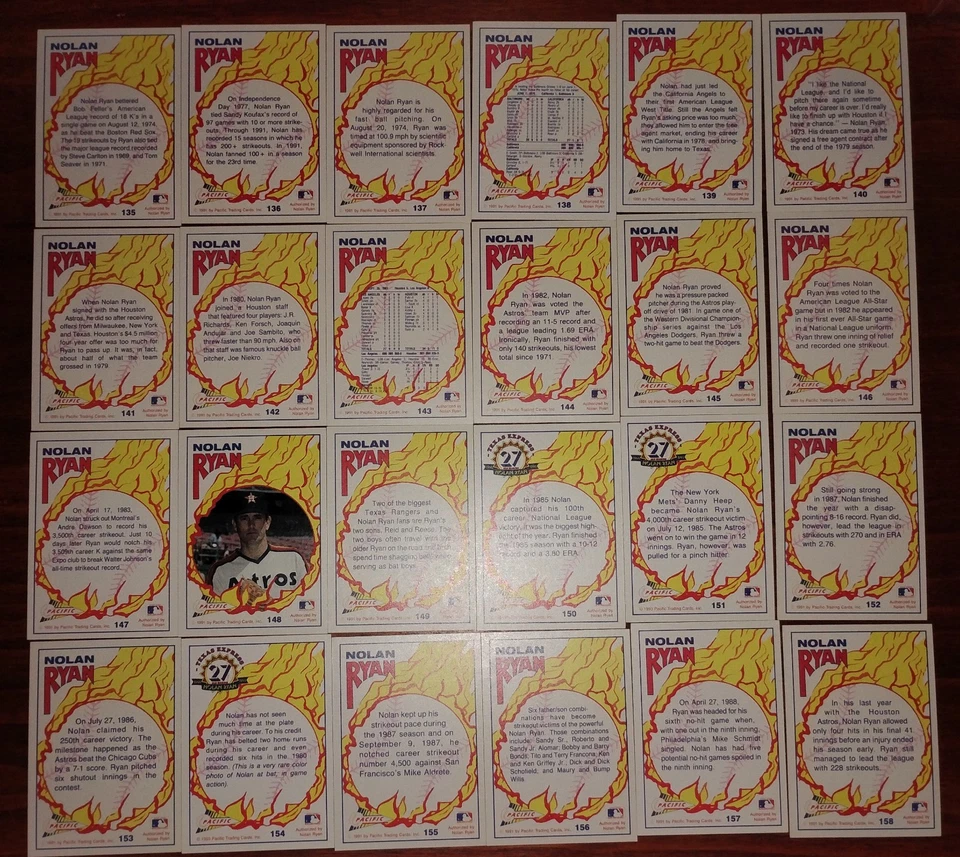 Pacific Nolan Ryan 1991 juego completo de 110-220 cartas como nuevo - propiedad de un adulto Foto 4 de 4