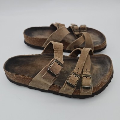 BIRKENSTOCK Franca Triple Strap Slide Sandals EU 37 US 6 Tobacco Brown Tan READ