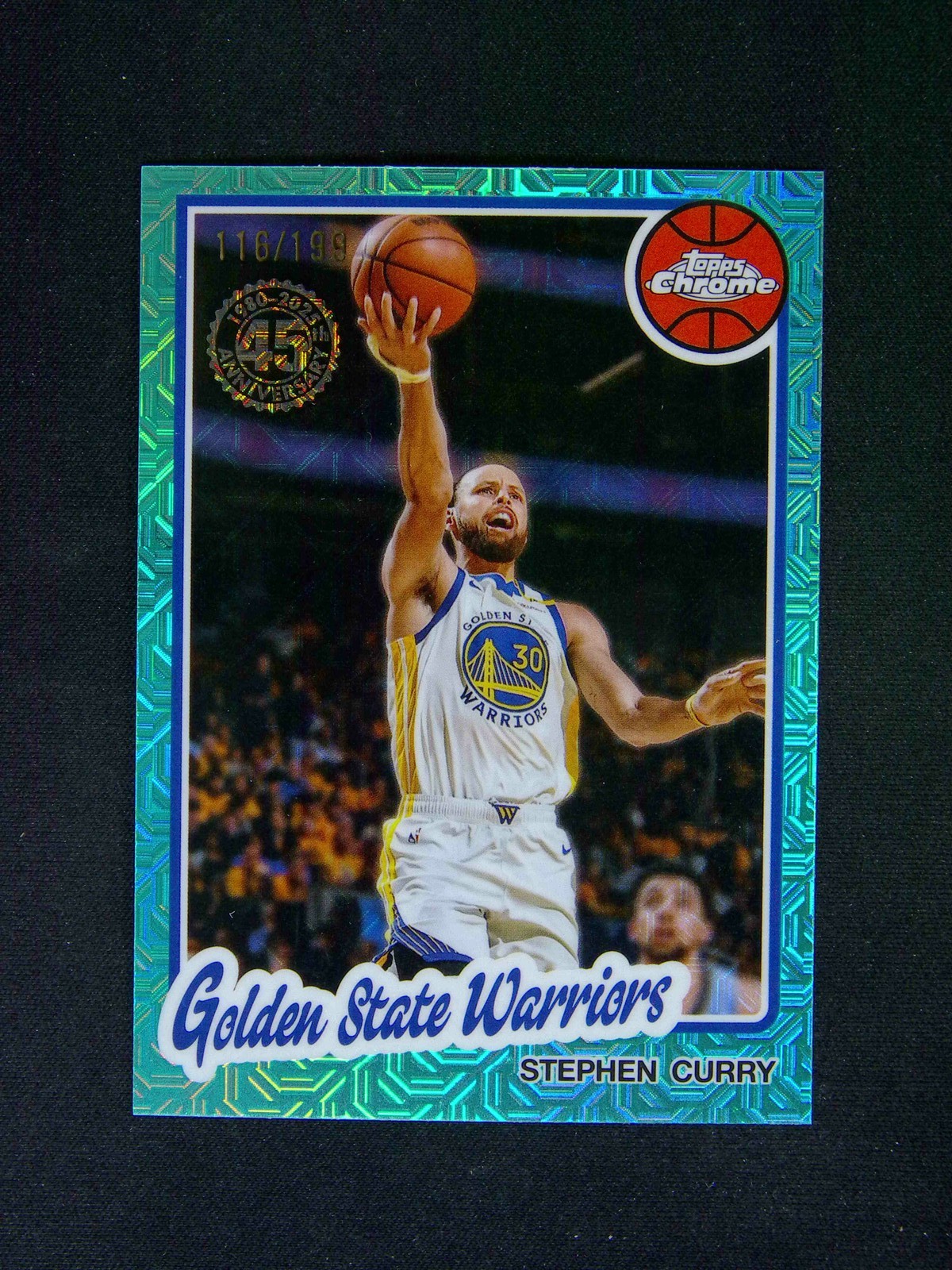 2025-26 Topps Flagship NBA Stephen Curry 1980-81 45th Chrome Aqua Mojo /199