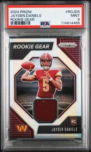 2024 PRIZM ROOKIE GEAR #RGJDS- JAYDEN DANIELS RC (SILVER PRIZM) PSA 9