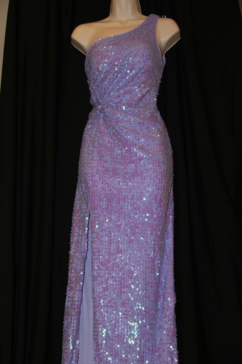 junior purple formal dresses Deep V-Back Long Prom Dress with Sequin Print– PromGirl