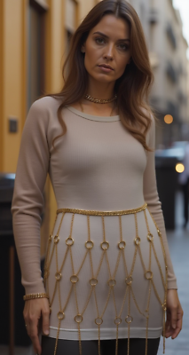 Women Gold Metal Chain Circle Rings Skirt Long Tassel Belt Cover Up Waist S M Women Gold Color Metal Chain Circle Rings Skirt Fringes Fun  main image 4