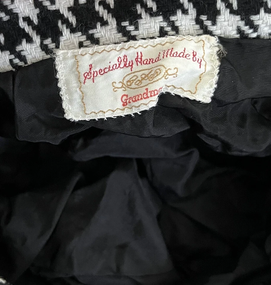De colección Negro Blanco Pata de Gallo Hecho a Mano Turbante Boina Tejido Sombrero Artístico Foto 3 de 4