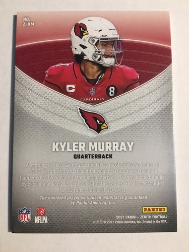 SP Patch 2021 Panini Zenith Kyler Murray Z Jerseys /149 Cardinals Sweet Jersey ! - Picture 3 of 3