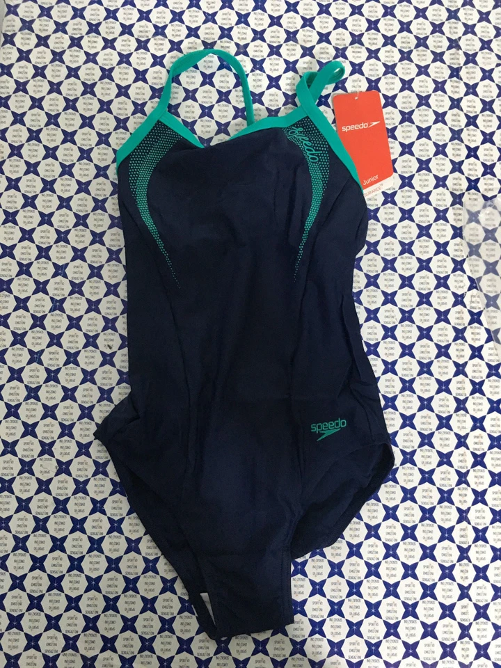 Speedo Badeanzug Mädchen - Punkte Schriftzug - Blau Grün - 0972 - Bild 1 von 1
