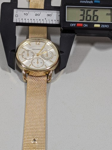 Rocawear Silver Tone Dial Round Gold Tone Case Mesh Stainless Steel Band Watch - Picture 4 of 8