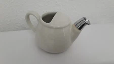 Hall China Co. Vintage London  MCM White W/Chrome Tip Spout TEAPOT #2528 USA