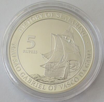 Seychelles 5 Rupees 2017 Ships São Gabriel of Vasco da Gama Silver
