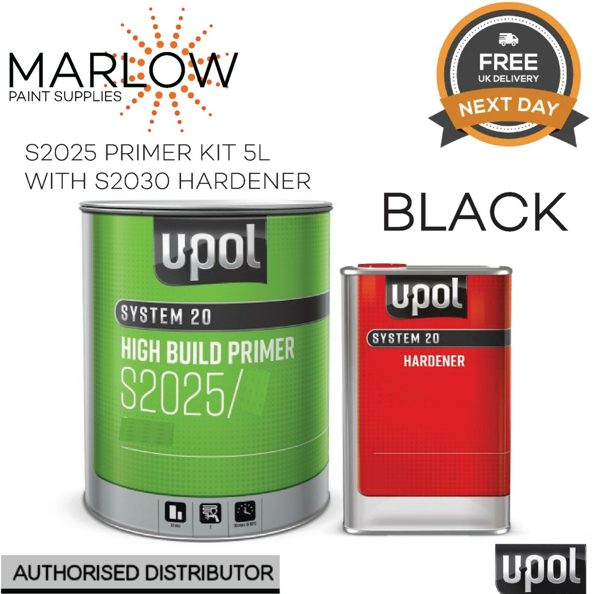 U-POL S2025 High Build 2K Primer and S2030 Hardener 5L Kit - Black