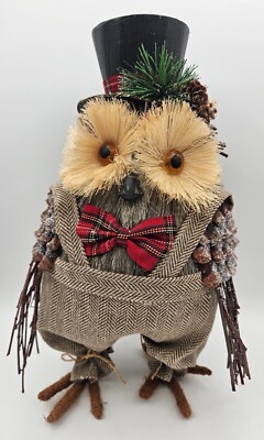 Rustic Winter Christmas Holiday Owl w/Top Hat Pinecone Wings Bowtie