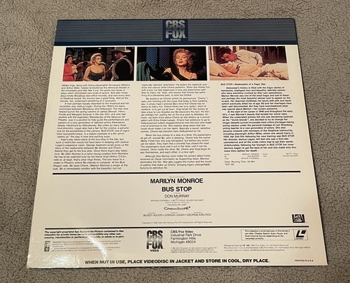Bus Stop - Laserdisc LD Extended Play 1956/1985 Marilyn Monroe - Picture 2 of 2