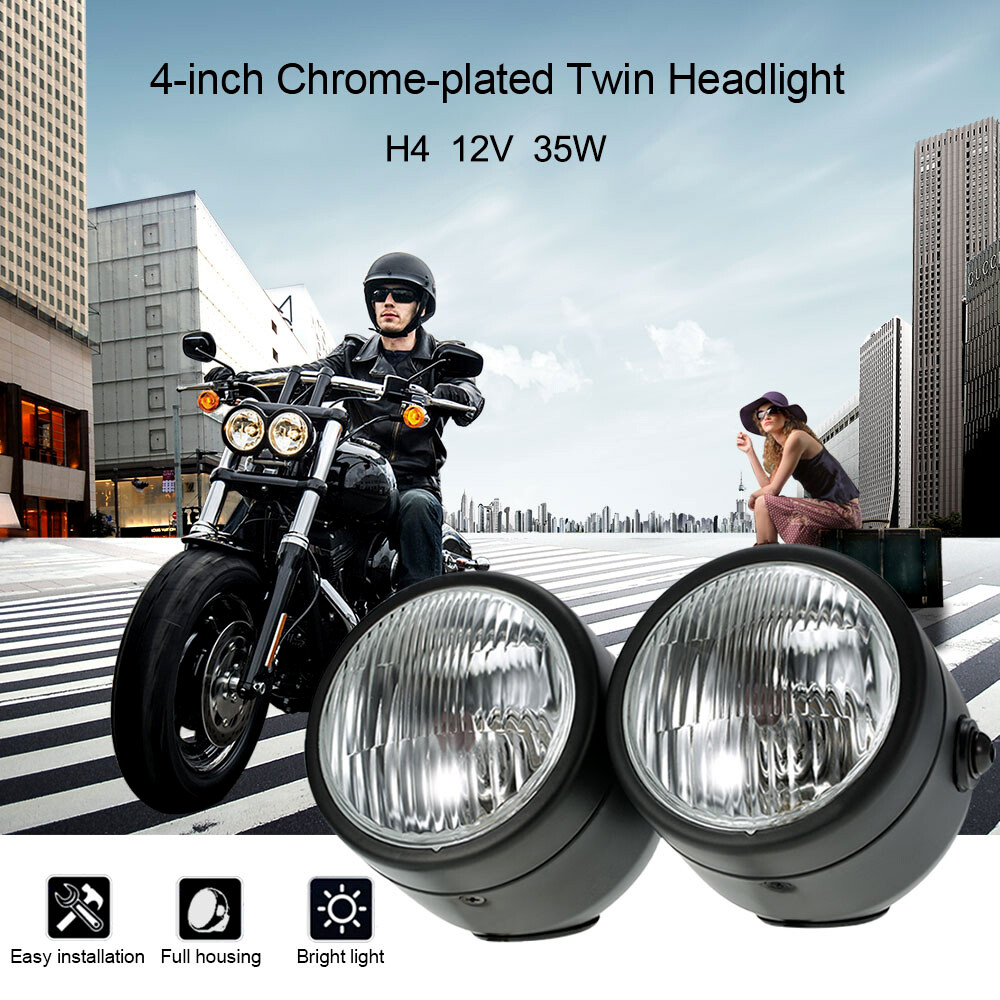 Motorcycle Twins Dual Headlight Double Headlamp w/Bracket For