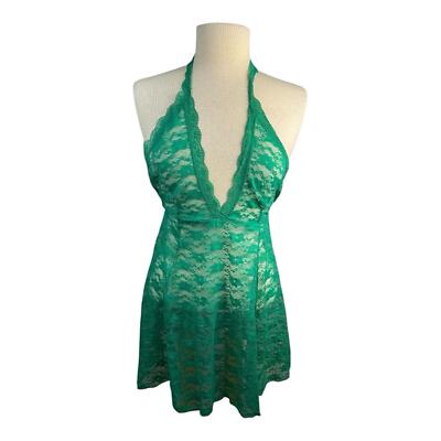 Frederick s of Hollywood Halter 2 Piece Lace Teddy Thong Set Margherita Green M