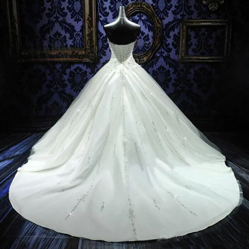 Luxus A-Linie Kristall Hochzeitskleider Schatz Hals Spitze Perlen Brautkleider - Bild 2 von 10