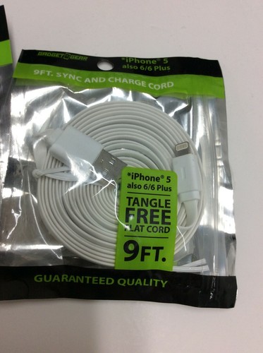 2x Gadget Gear Sync/Charge 9ft Cable Tangle Free Flat Cord For iphone 5/6/7/8 - Picture 6 of 9