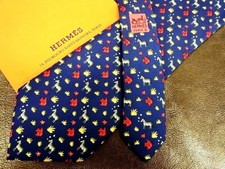 HERMES Neck tie Silk Navy Blue Japan seller N1225 32 Made in France