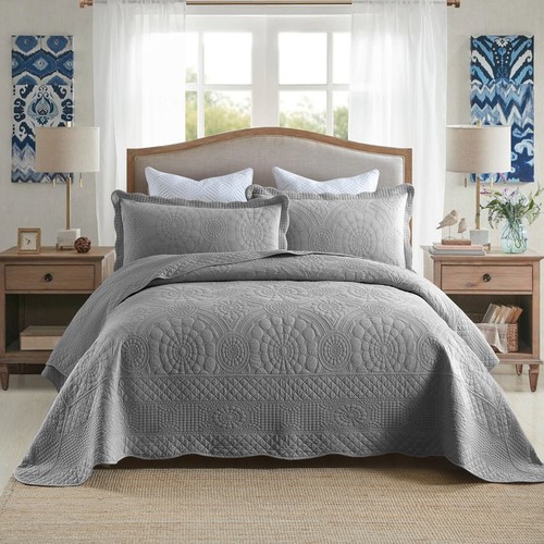 3PCS Cotton Oversized Bedspread Coverlet Set Embroidery Farmhouse Bedding Set TF - Picture 21 of 53