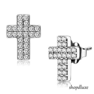 WOMEN-039-S-PAVE-ROUND-CUT-AAA-CZ-HOLY-CROSS-STAINLESS-STEEL-STUD-FASHION-EARRINGS